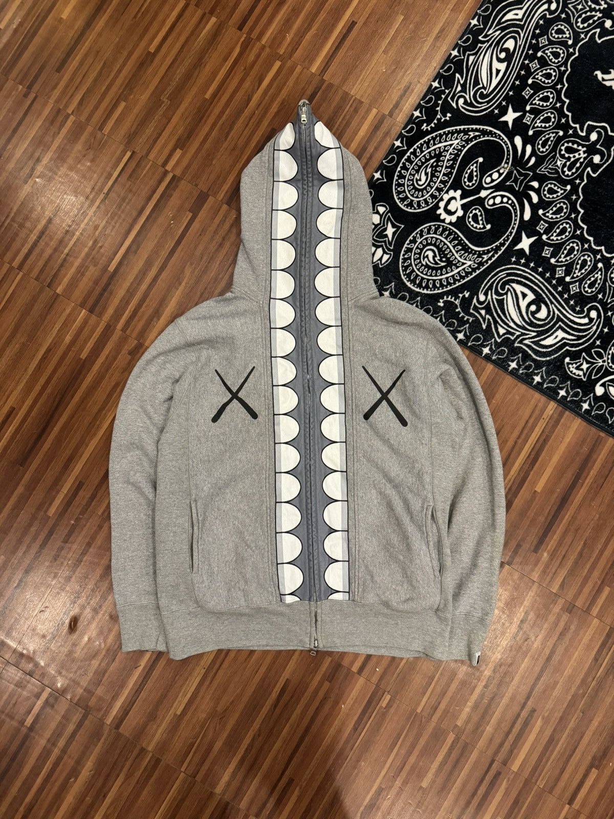 image of F/w 2005 Bape x Kaws Chomper Full Zip Hoodie in Grey, Men's (Size Medium)