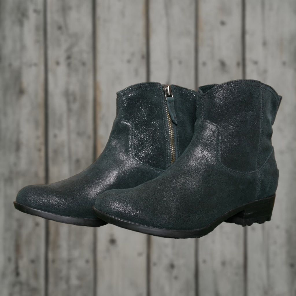 SOREL SOREL Lolla II Black Metallic Suede Leather Side Zip Ankle Booties Sz. 8 Boots Womens Size US 6 / IT 36 - 1 Thumbnail