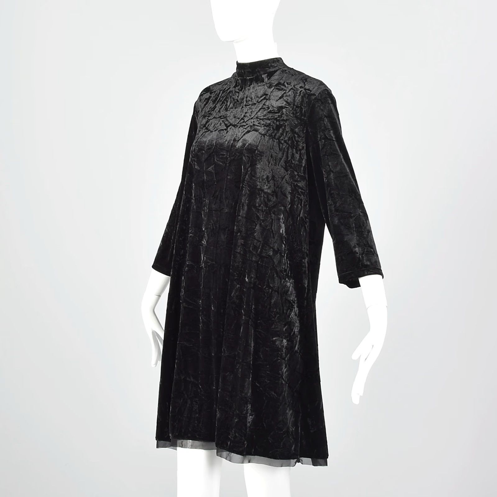 XL Vera Wang Simply Vera by Vera Wang Black Velvet Crushed Velvet Dress  High Neck Modern