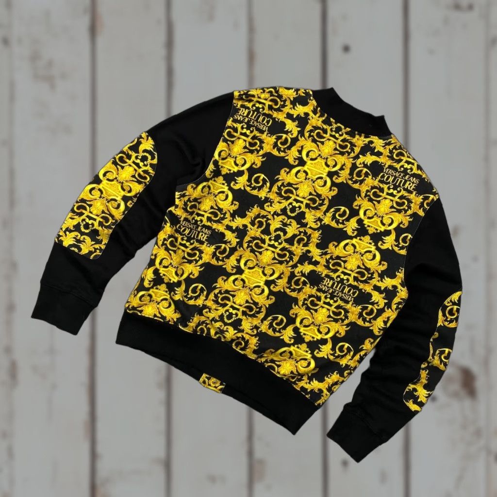 Versace Jeans Couture Versace Jeans Couture Baroque Print Big Logo Full Zip Sweatshirt Men M Yellow Logo Long Sleeve Crew Neck Cotton Regular Fit Vintage No Size US M / EU 48-50 / 2 - 1 Thumbnail