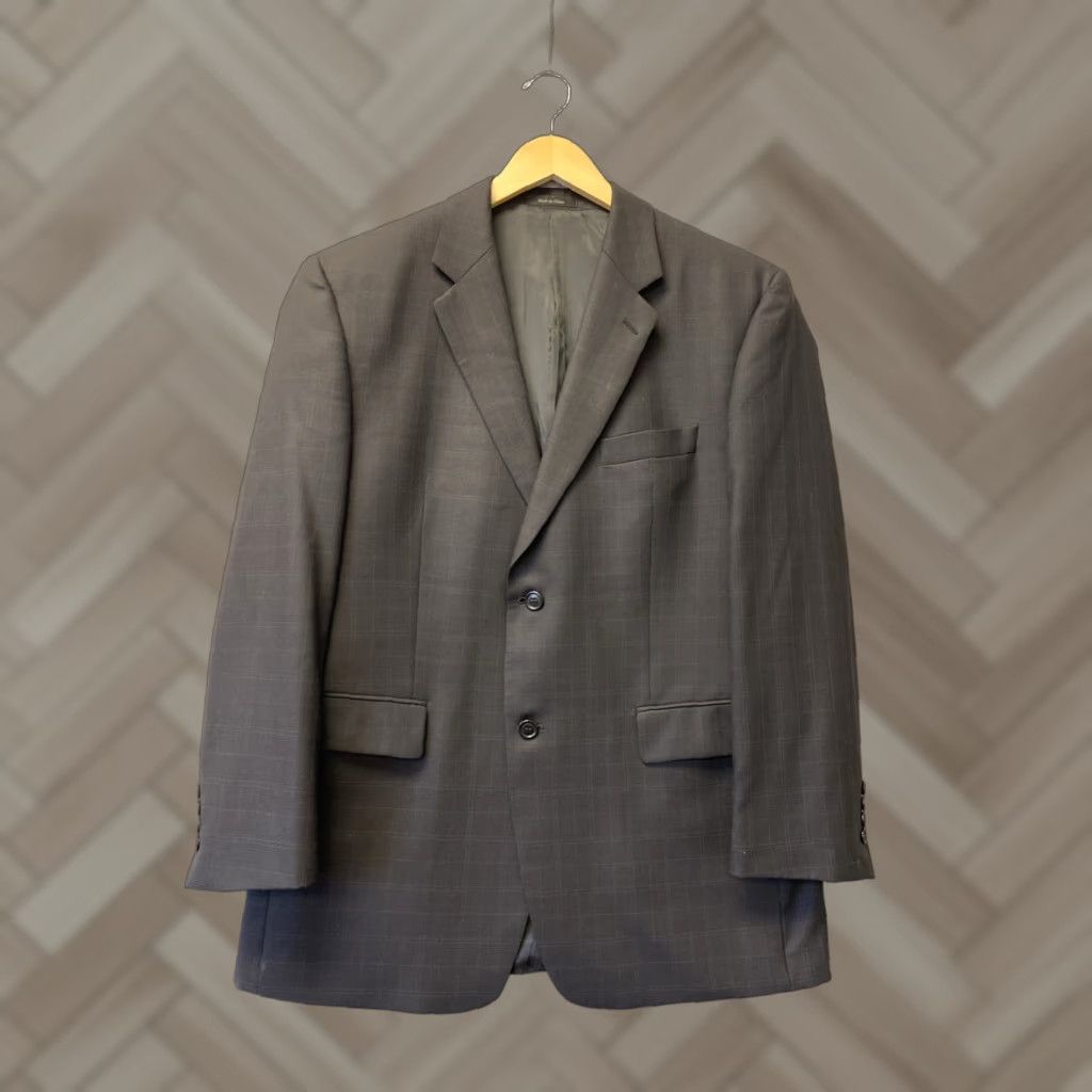 Calvin Klein Men's Slim Fit Sport Coat Blazer 42 Black Plaid Wool Short Formal Business Wedding Party