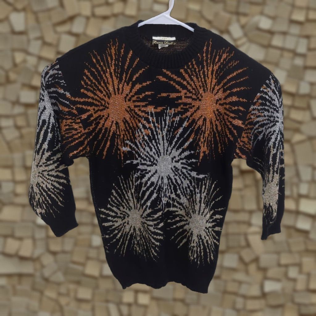 Vintage VINTAGE Dana Scott Gold Glitter Firework Mock Neck Sweater Medium Abstract Size M / US 6-8 / IT 42-44 - 1 Thumbnail