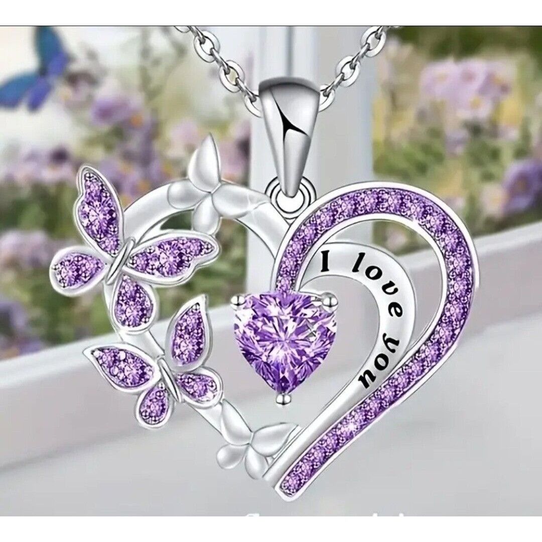 Other Purple Heart Butterfly Necklace I Love You Fashion Jewelry N Size ONE SIZE - 13 Thumbnail