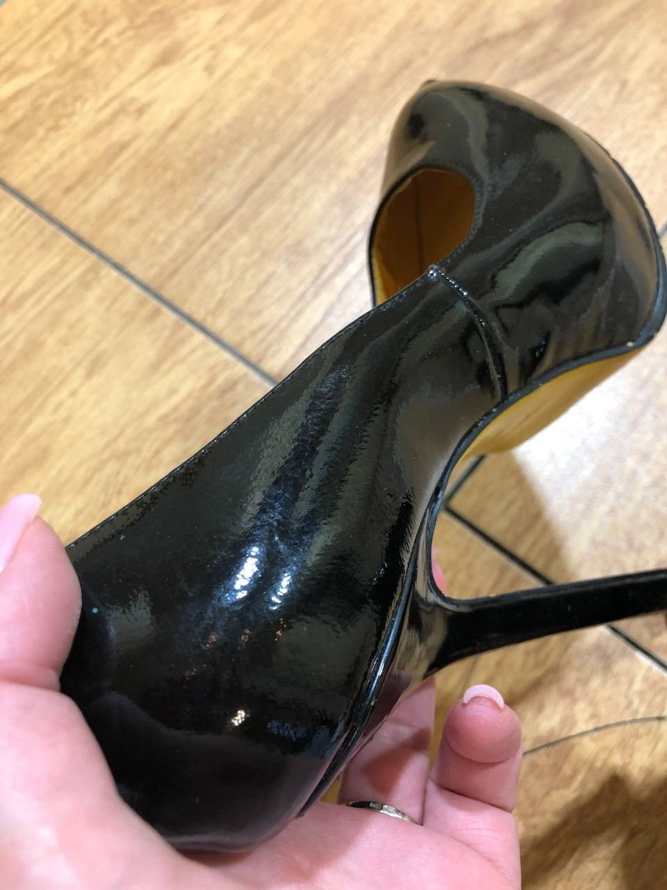 Yves Saint Laurent YVES SAINT LAURENT BLACK PATENT PUMP PEEP TOE HEELS Size US 7 / IT 37 - 12 Thumbnail
