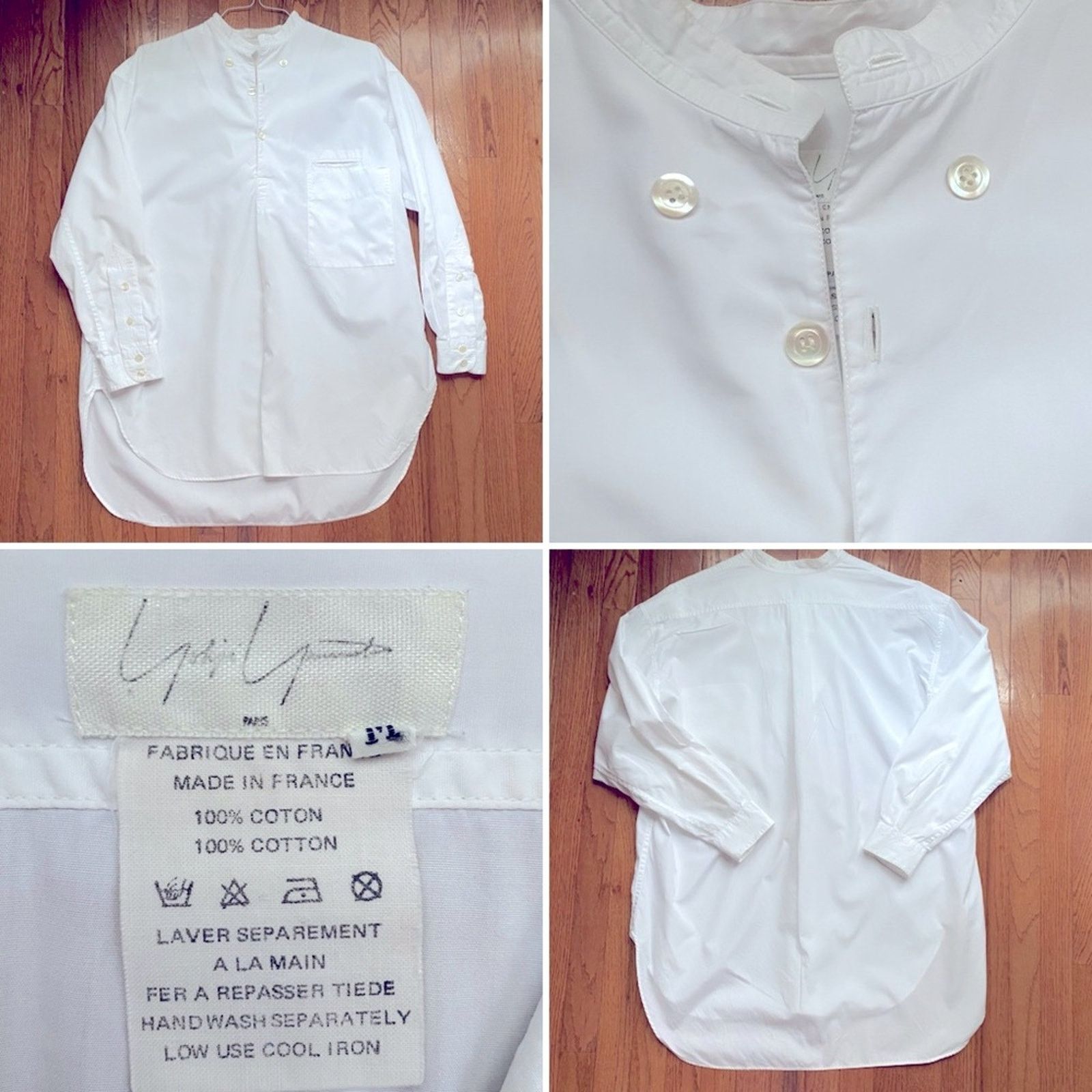 Yohji Yamamoto Paris $880 Mandarin Collar Mens White Shirt M