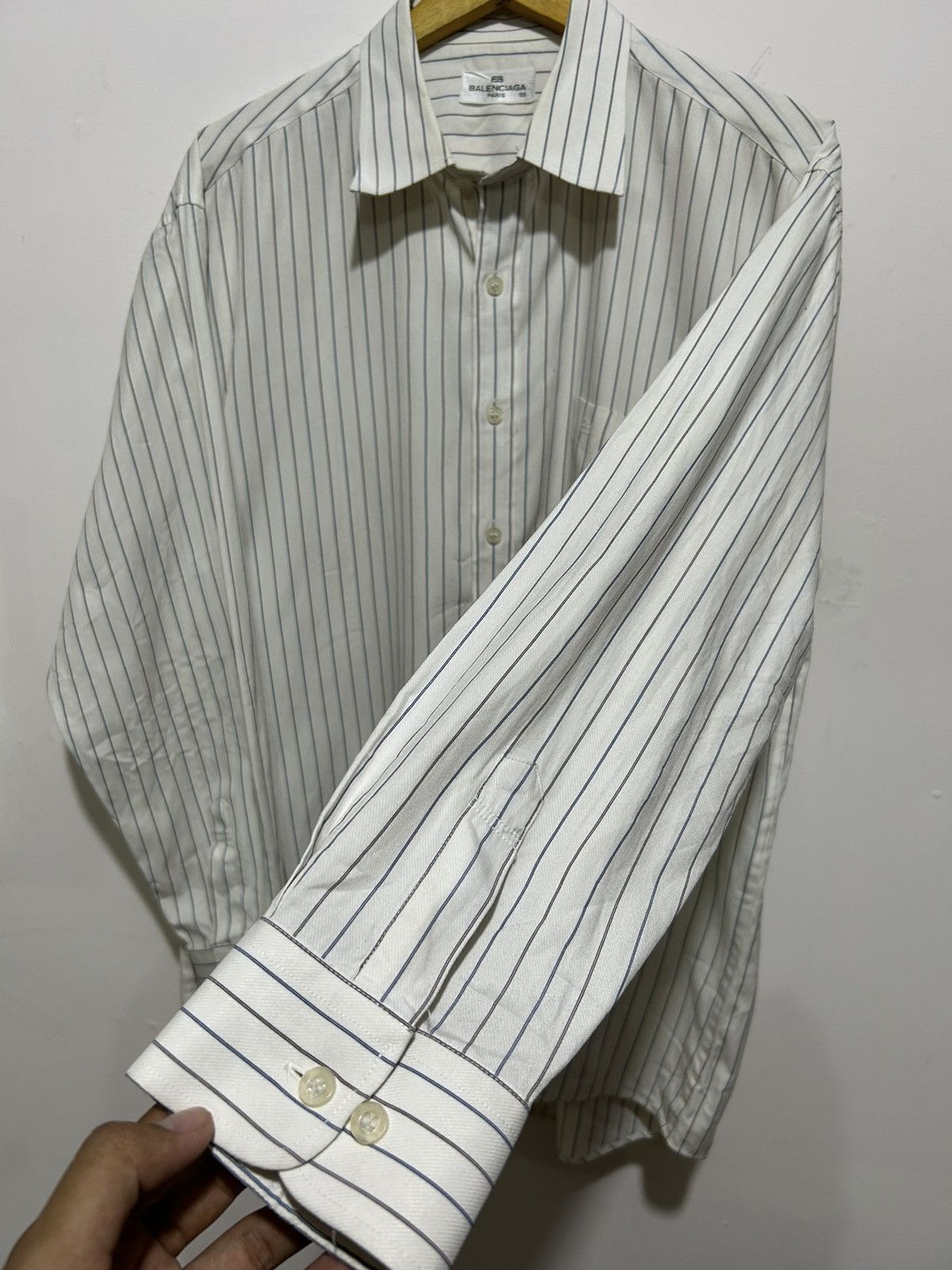 Balenciaga Balenciaga BB Paris Stripe Pocket Button Shirt Luxury Size US XL / EU 56 / 4 - 2 Thumbnail