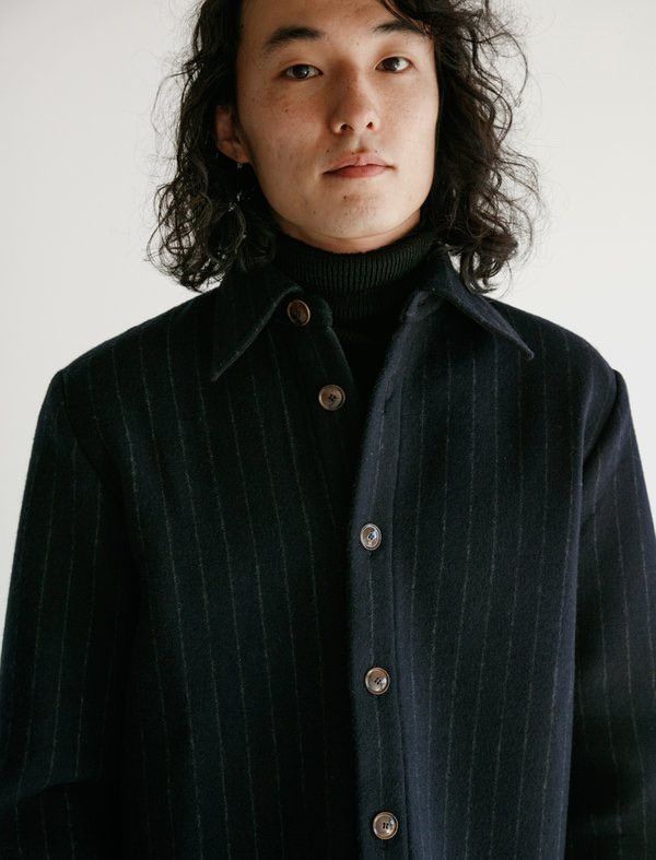 Sefr Mats Wool Overshirt in Navy Pinstripe Size Medium Size US M / EU 48-50 / 2 - 6 Thumbnail