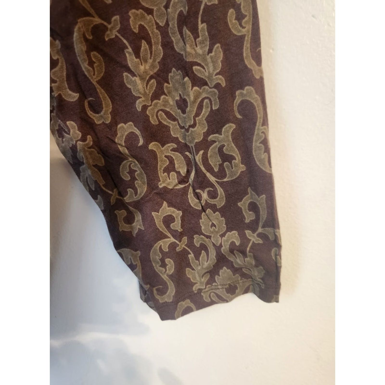 Vintage Sonoma Brown Damsk Print 3/4 Sleeve V Neck Top Shirt 1X Plus Women Size XL / US 12-14 / IT 48-50 - 4 Thumbnail