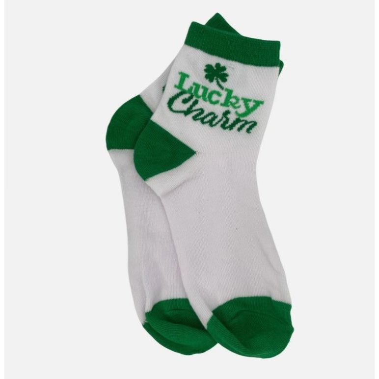 Other Lucky Charm Clover Ankle Socks White & Green Cotton Blend Un Size ONE SIZE - 1 Thumbnail
