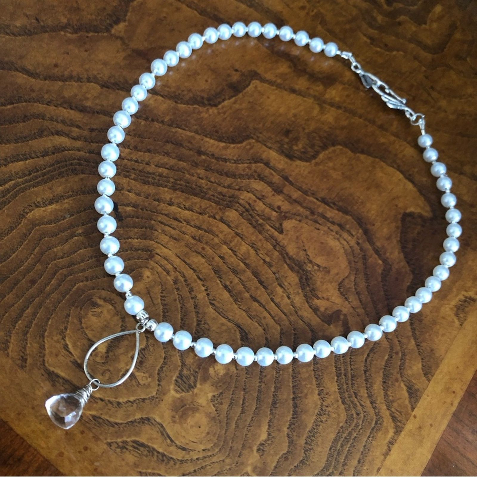 Handmade Handcrafted repurpose triangle facet crystal Pearl necklace Size ONE SIZE - 10 Thumbnail