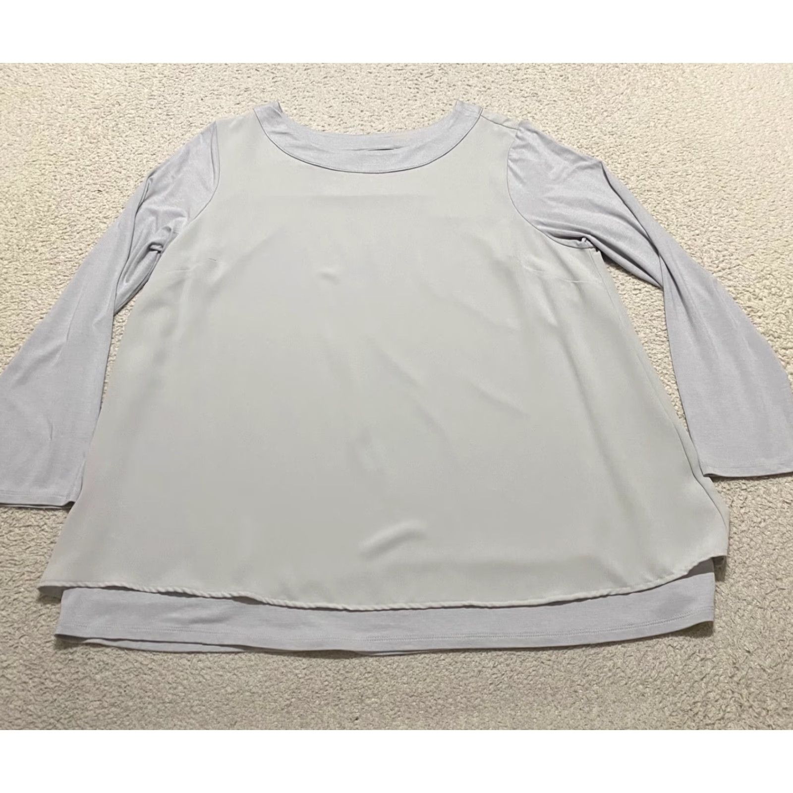 J. Jill VINTAGE J. Jill Shirt Womens 1X Plus Gray Long Sleeve Round Neck Pullover Wearever Blouse Ladies 1X Gray Rayon Spandex Casual Knit Size XL / US 12-14 / IT 48-50 - 2 Thumbnail