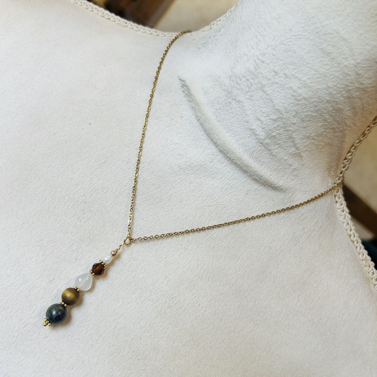 Handmade Handcrafted vintage bead drop pendant on chain necklace Size ONE SIZE - 2 Thumbnail