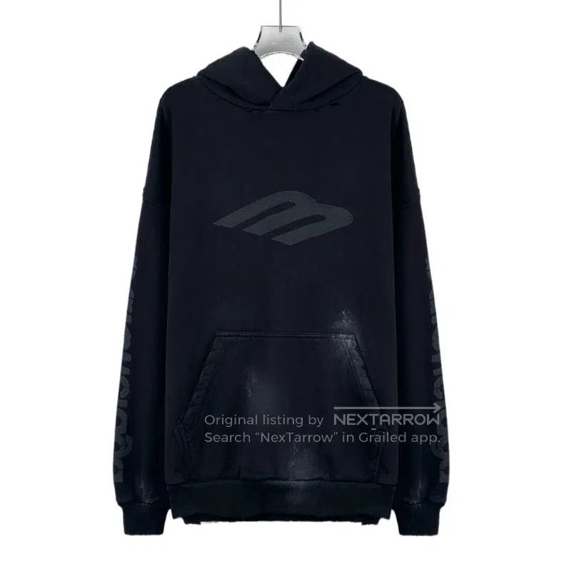 Balenciaga Balenciaga Black Logo Print Aged Cotton Hooded Long Sleeve Size US M / EU 48-50 / 2 - 1 Thumbnail