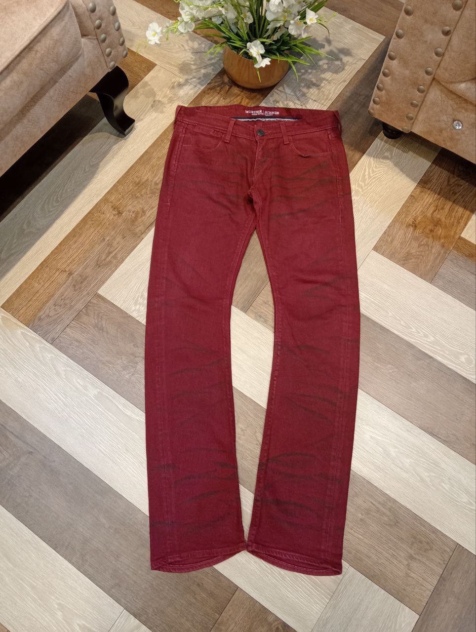 Murder License MURDER LICENSE MAROON MUDWASH WHISKER FADE CURVE JEANS Size US 33 - 1 Thumbnail