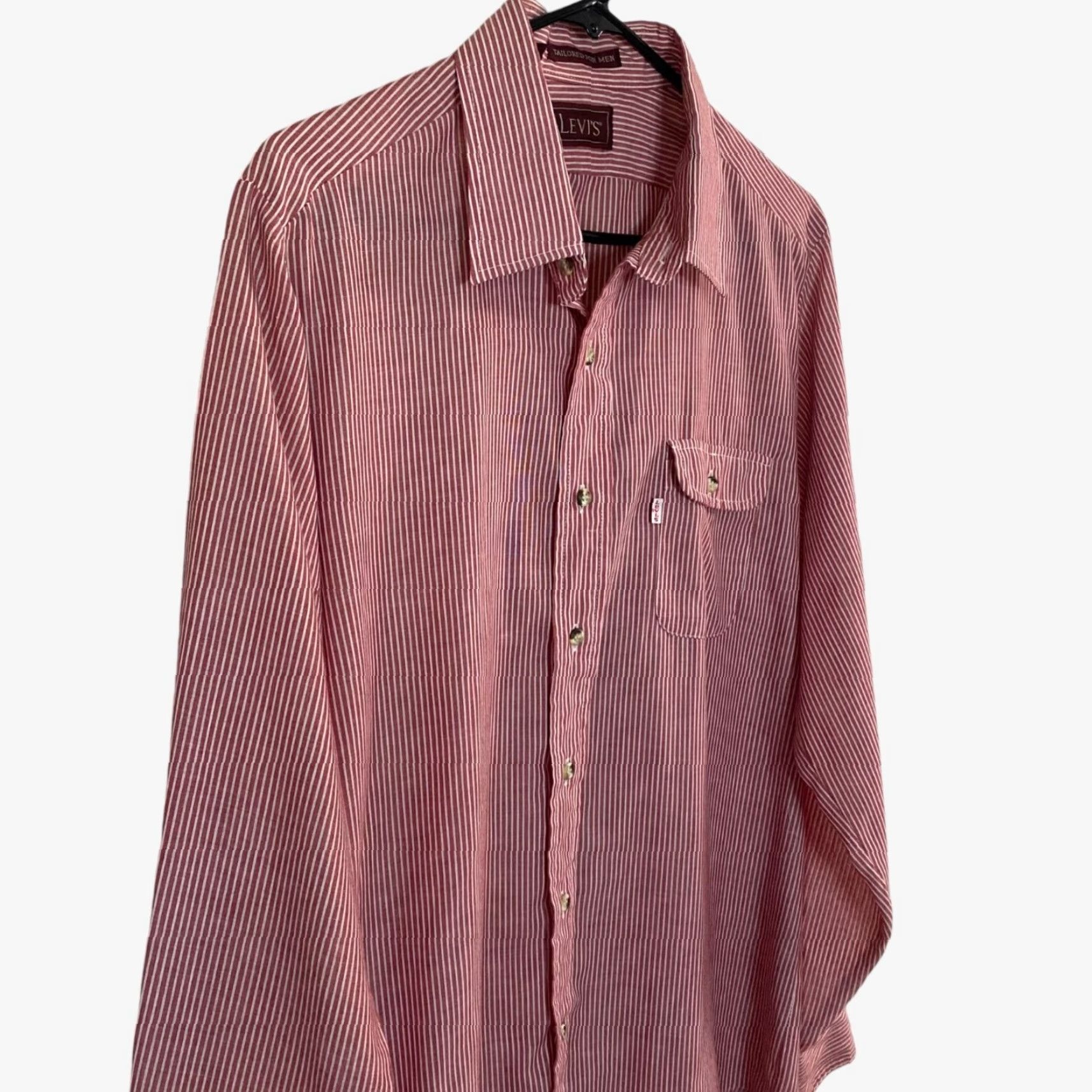 Levi's VINTAGE Levi's Stripe Button-Up Pocket Shirt Red/White Mens Large Business-Casual Shirt Size US L / EU 52-54 / 3 - 4 Thumbnail