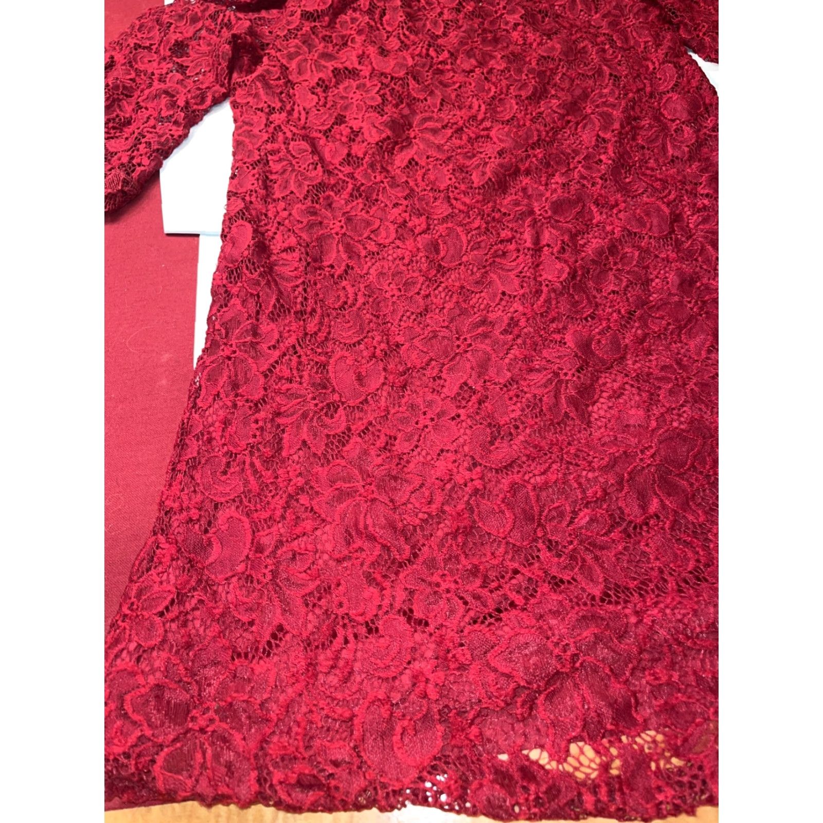 Vintage Ours Red Lace Dress Off Shoulder 3/4 Sleeve Knee Length M Women Dress Size M / US 6-8 / IT 42-44 - 3 Thumbnail