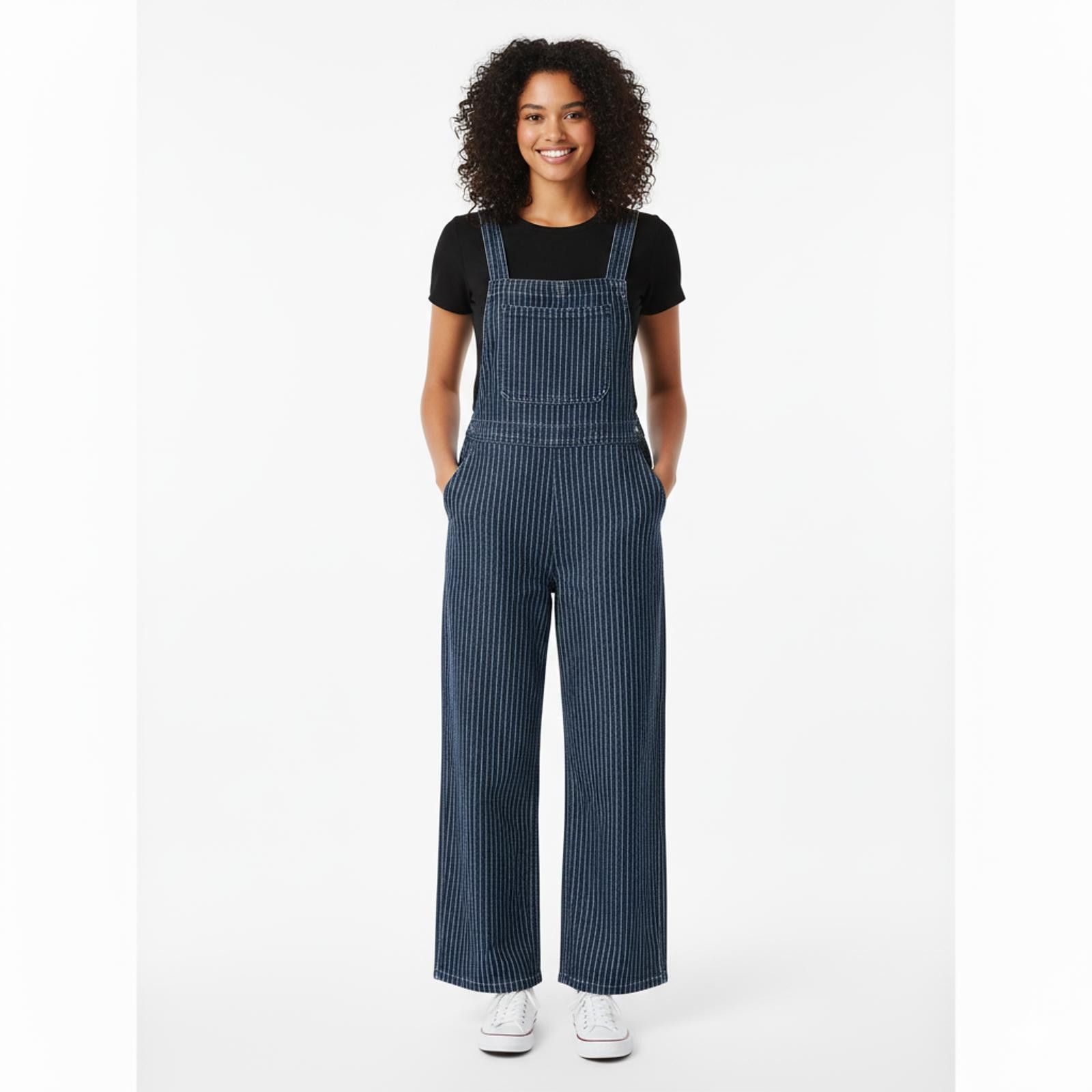 Unknown London Women's Striped Denim Jumpsuit with Adjustable Straps Size 27" / US 4 / IT 40 - 1 Thumbnail
