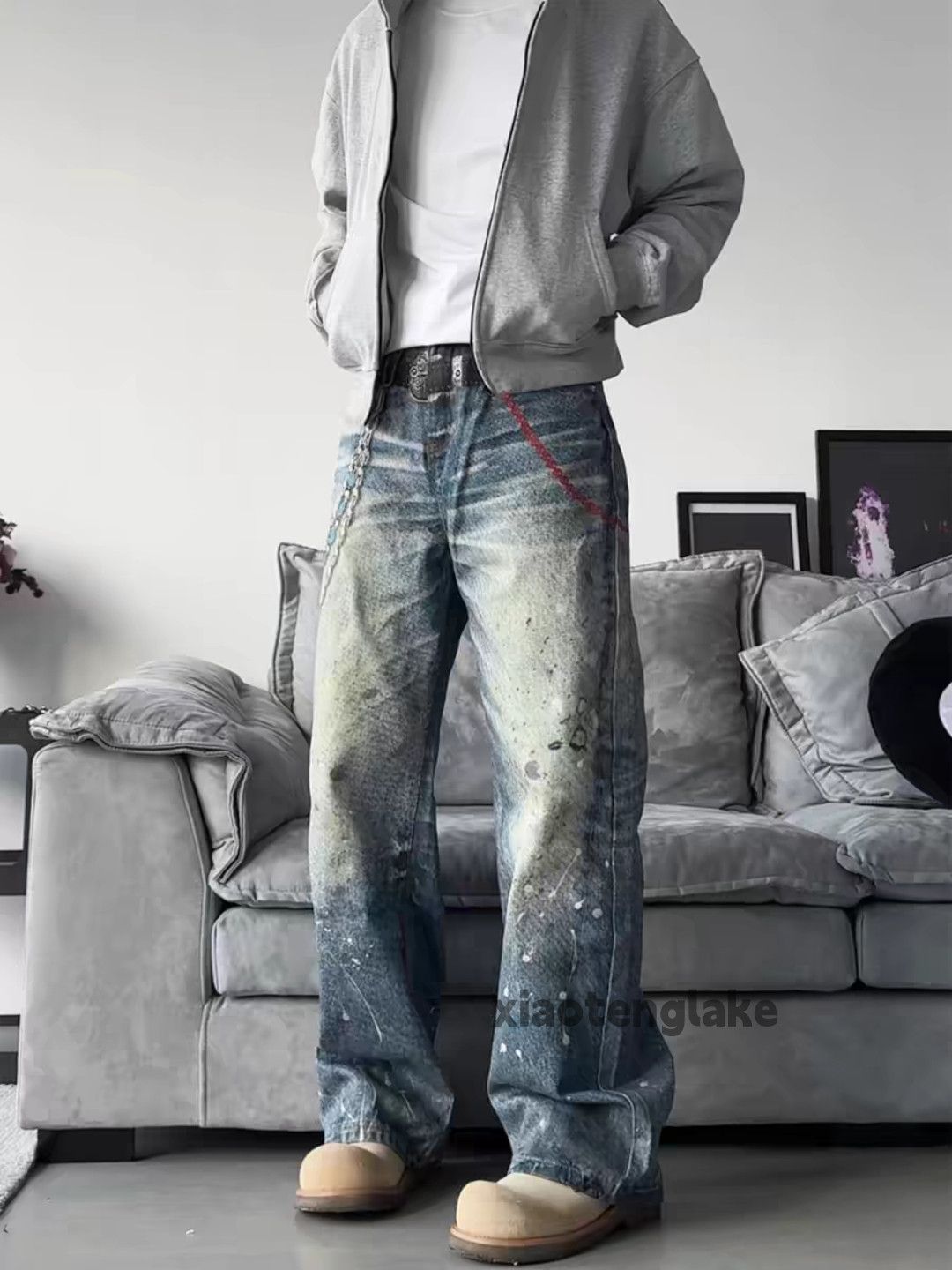 Jean × Vintage Unisex washed faded loose baggy work paint jeans Size US 34 / EU 50 - 3 Thumbnail