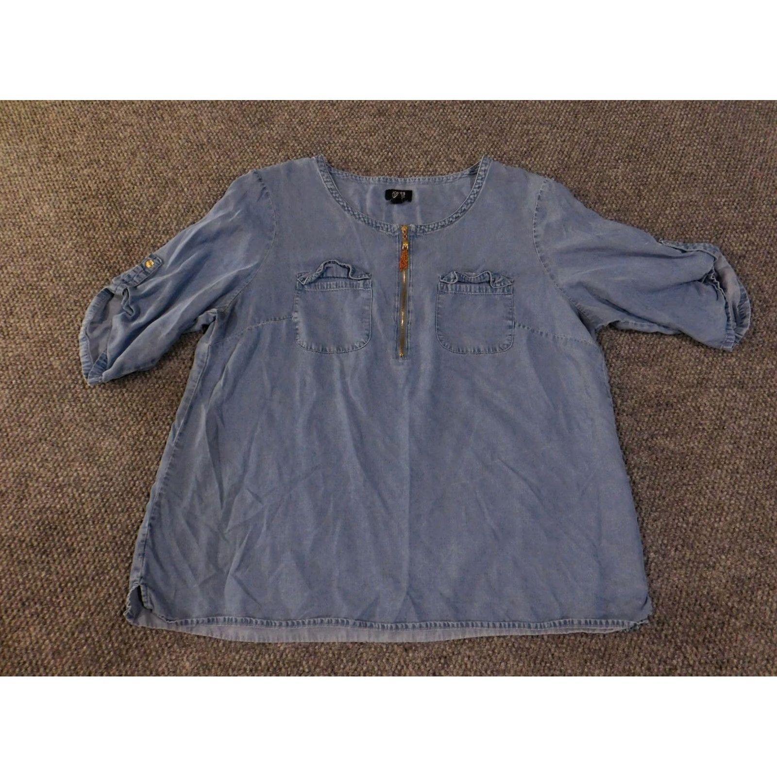Jones New York Jones New York blouse Womens XL blue denim zip pocket Cap Sleeve V-Neck 3/4 Sleeve Regular Stretch Pockets Classic Size XL / US 12-14 / IT 48-50 - 2 Thumbnail