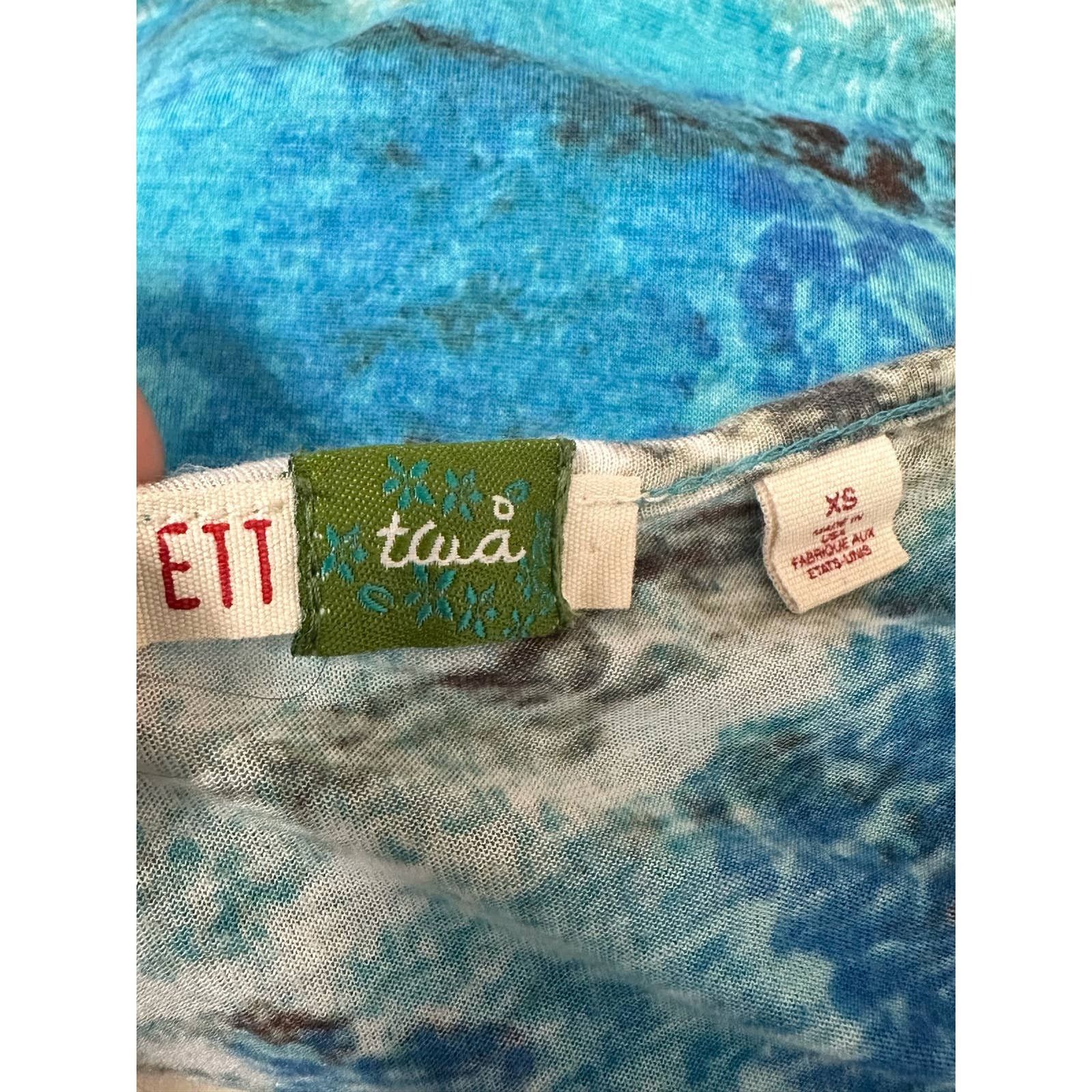 Anthropologie ETT TWA blue splatter short sleeves tunic top size XS Size XS / US 0-2 / IT 36-38 - 4 Thumbnail