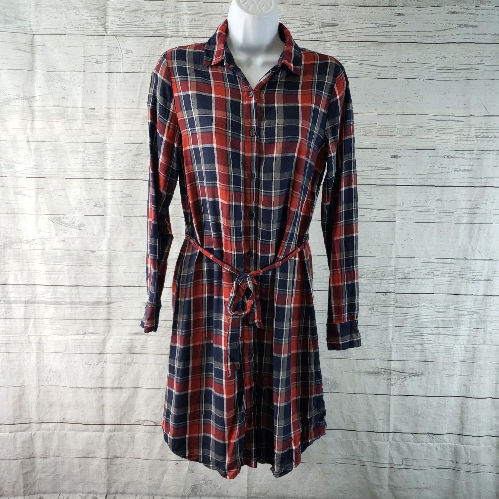 Banana Republic Banana Republic Shirt Dress Womens Size 4 Plaid Belted Long Sleeve Blue Red Shirt Dress Womens Size S / US 4 / IT 40 - 2 Thumbnail