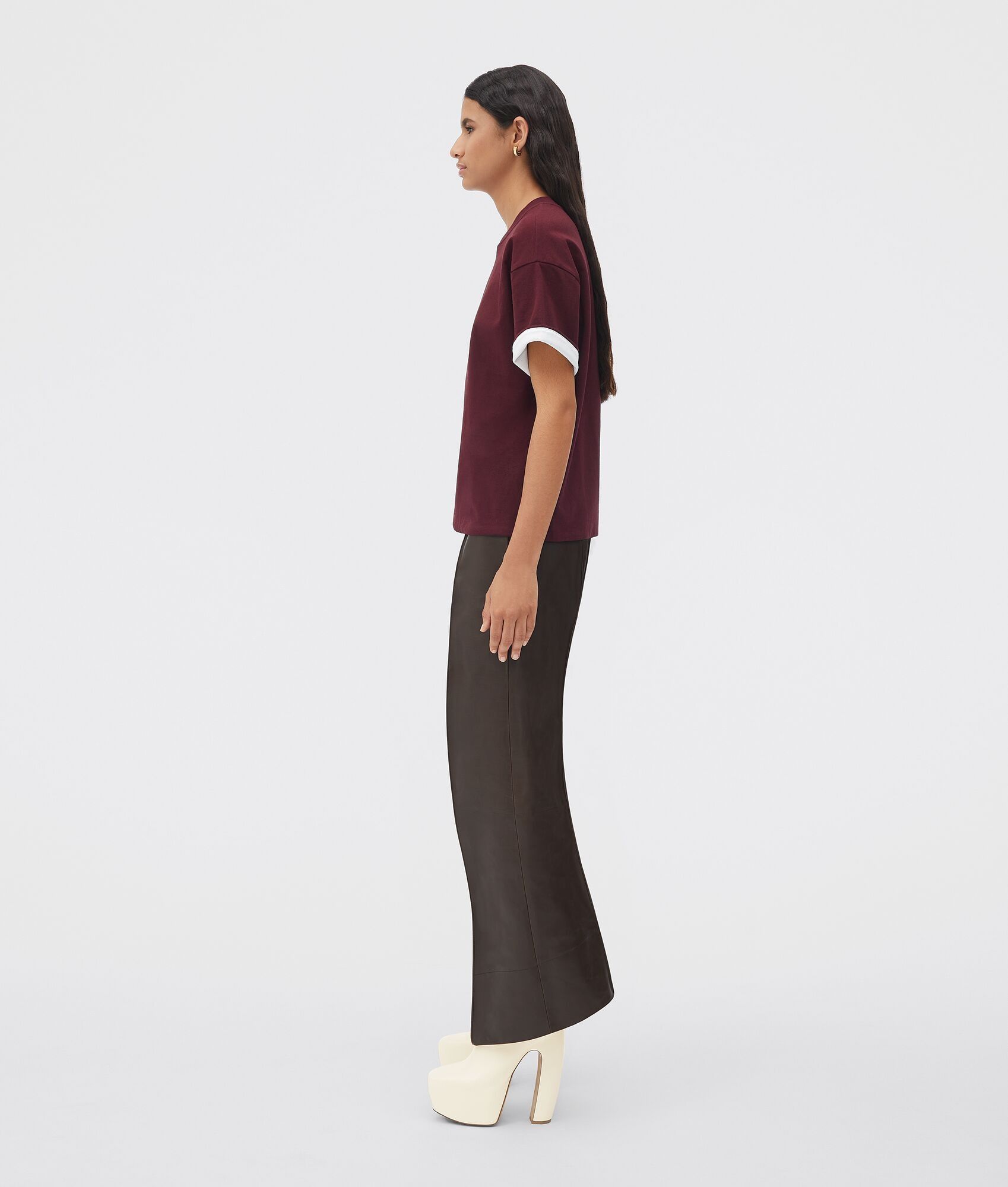 Bottega Veneta o1n1vont1224 Double Layered Cotton Jersey T Shirt Dark Red Size L / US 10 / IT 46 - 2 Thumbnail