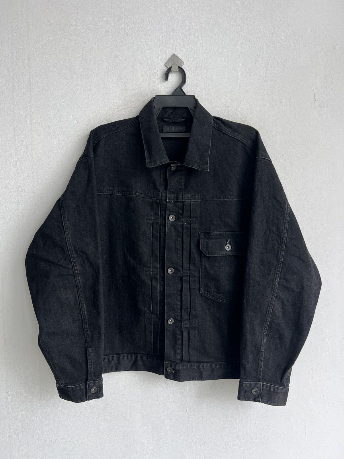 Kaihara Denim Type-1 Single Pocket Pleated Black Denim Jacket Uniqlo Size US XL / EU 56 / 4 - 2 Thumbnail