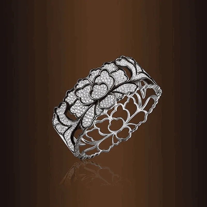 Designer × Jewelry × Sterling Silver 925 Silver Jewelry Unique Design Hollow Lace Pattern Ring Size ONE SIZE - 5 Thumbnail
