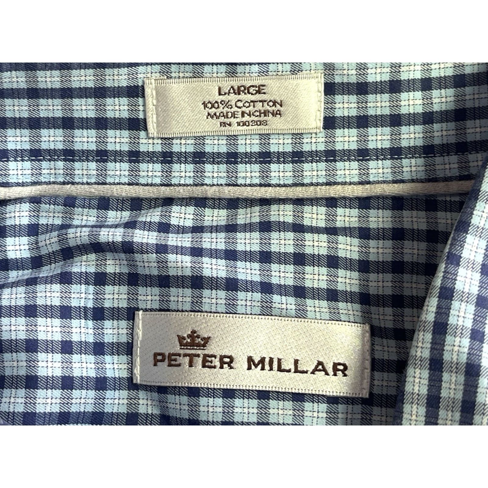 Peter Millar Peter Millar Men's Short Sleeve Button Up Shirt Large Blue Check Pattern Size US L / EU 52-54 / 3 - 5 Thumbnail