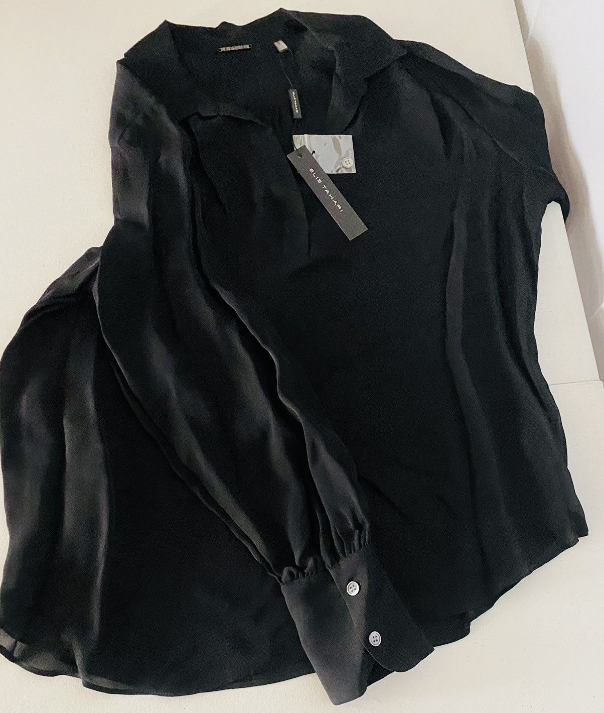 Elie Tahari Elie Tahari Blk Chiffon Sheer Silk Split Satin Collar M NWT Size M / US 6-8 / IT 42-44 - 5 Thumbnail