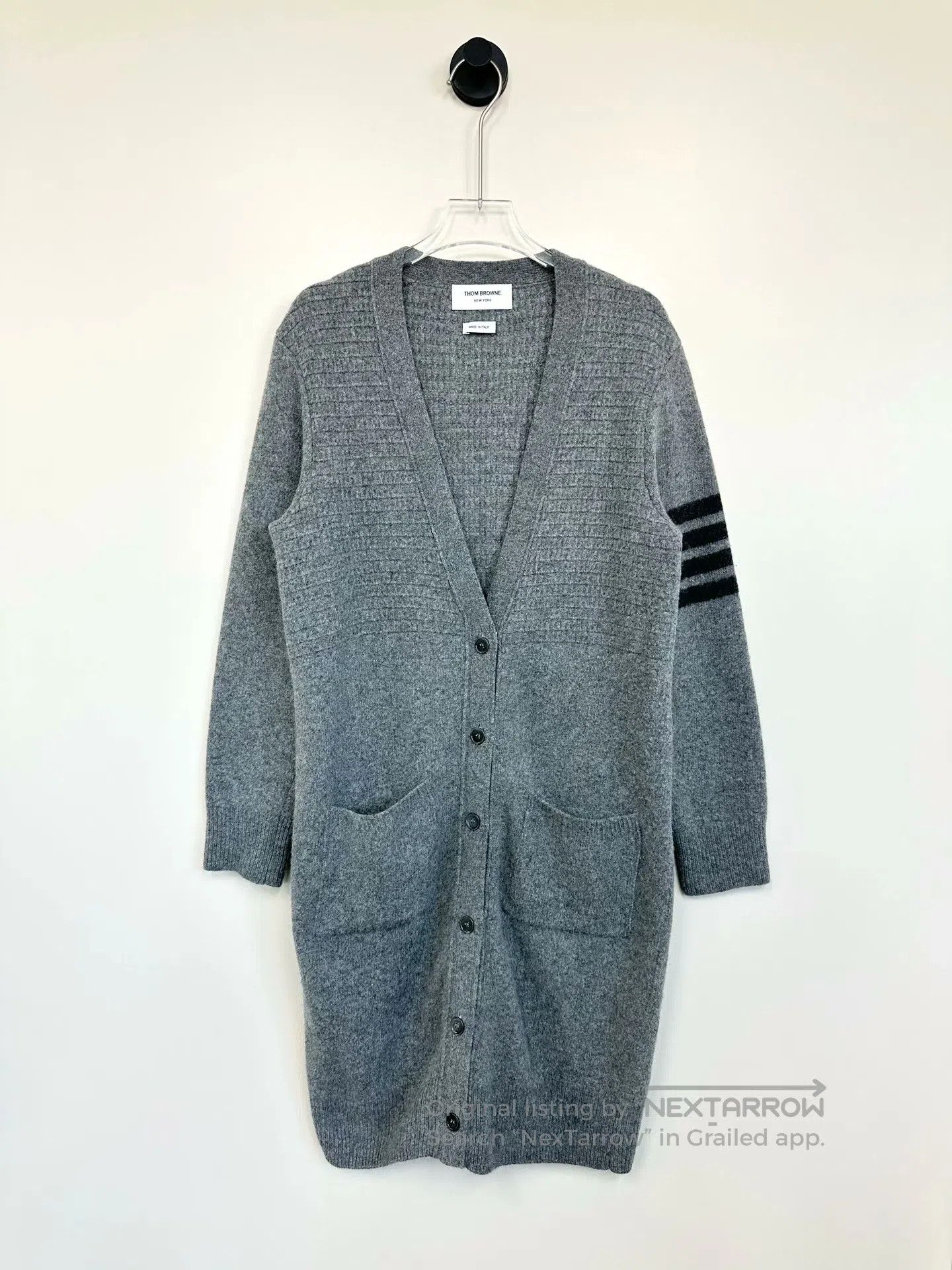 Thom Browne Thom Browne Grey Classic Four-stripe Long Wool Knit Cardig Size S / US 4 / IT 40 - 1 Thumbnail