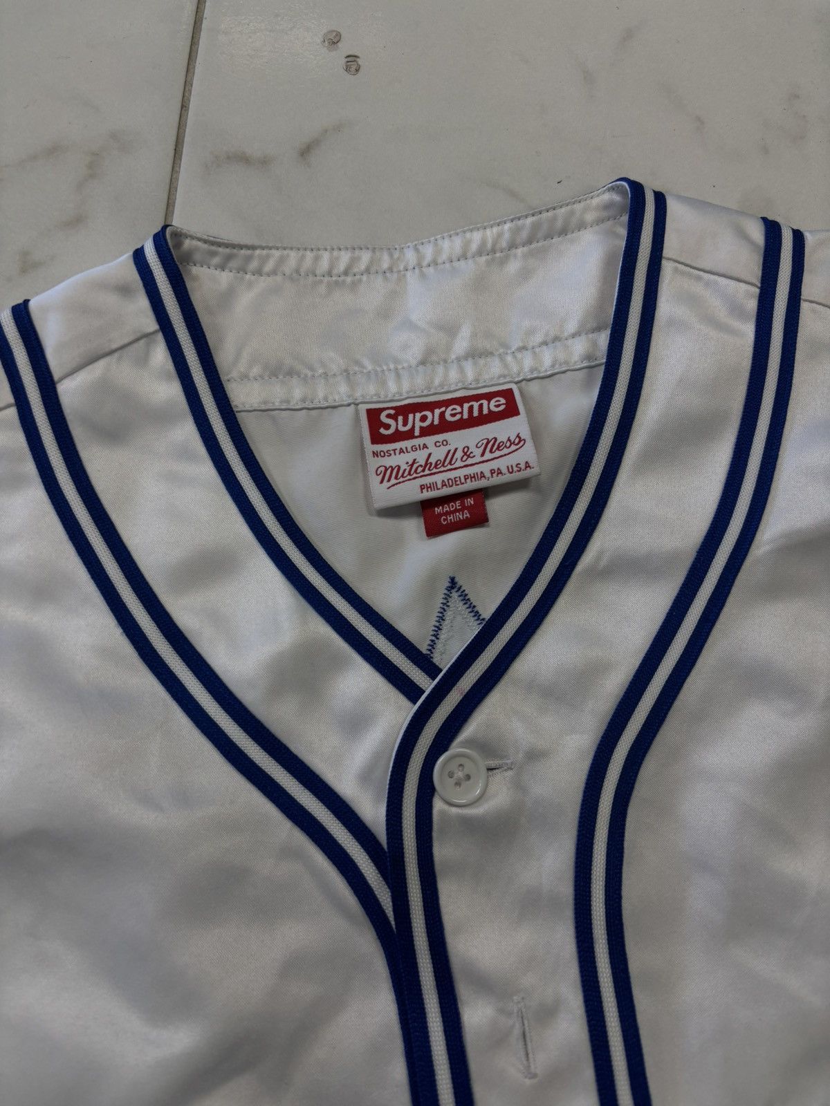 Mitchell & Ness × Supreme Supreme Mitchell and Ness Satin Baseball jersey white Size US L / EU 52-54 / 3 - 3 Thumbnail