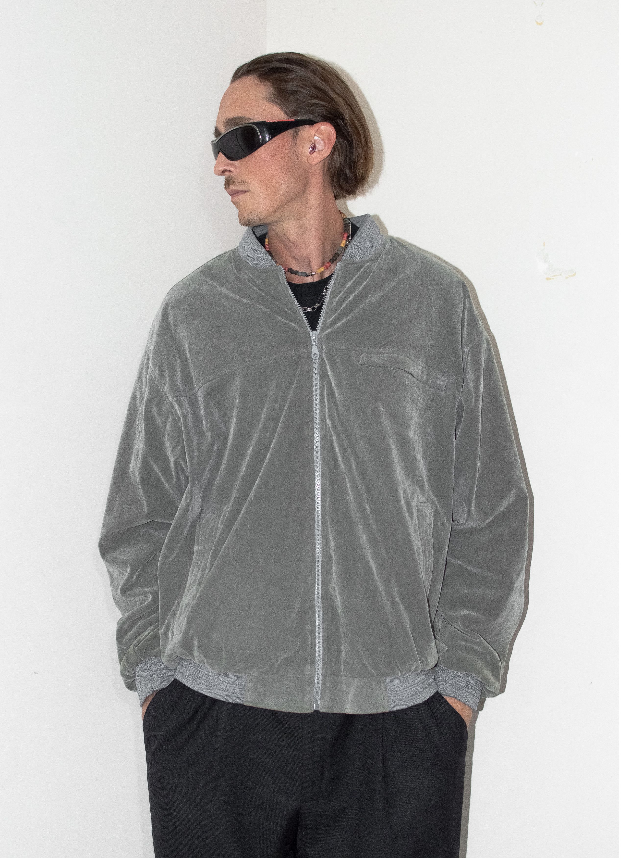 Designer × Vintage Vintage 80s Zip Up Lightweight Grey Faux Suede Bomber Jacket Size US XL / EU 56 / 4 - 1 Thumbnail