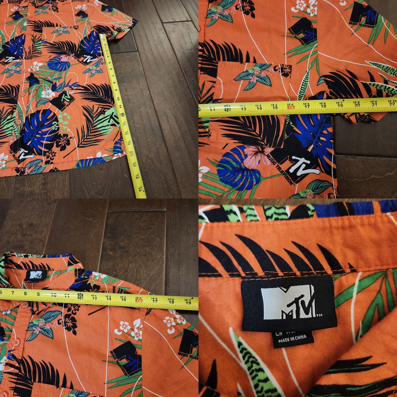 Logo 7 MTV Hawaiian Shirt Adult Large Orange Floral Logo Button Up Short Sleeve Mens Size US L / EU 52-54 / 3 - 8 Thumbnail