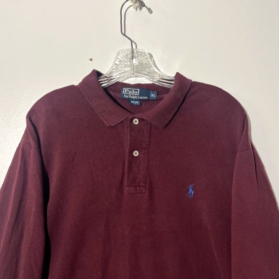 Polo Ralph Lauren VINTAGE Polo Ralph Lauren Polo Shirt Long Sleeve Burgundy Men XL Cotton Knit Button Embroidered Logo 32 in Chest 49 in Pit to Pit Solid Size US XL / EU 56 / 4 - 2 Thumbnail