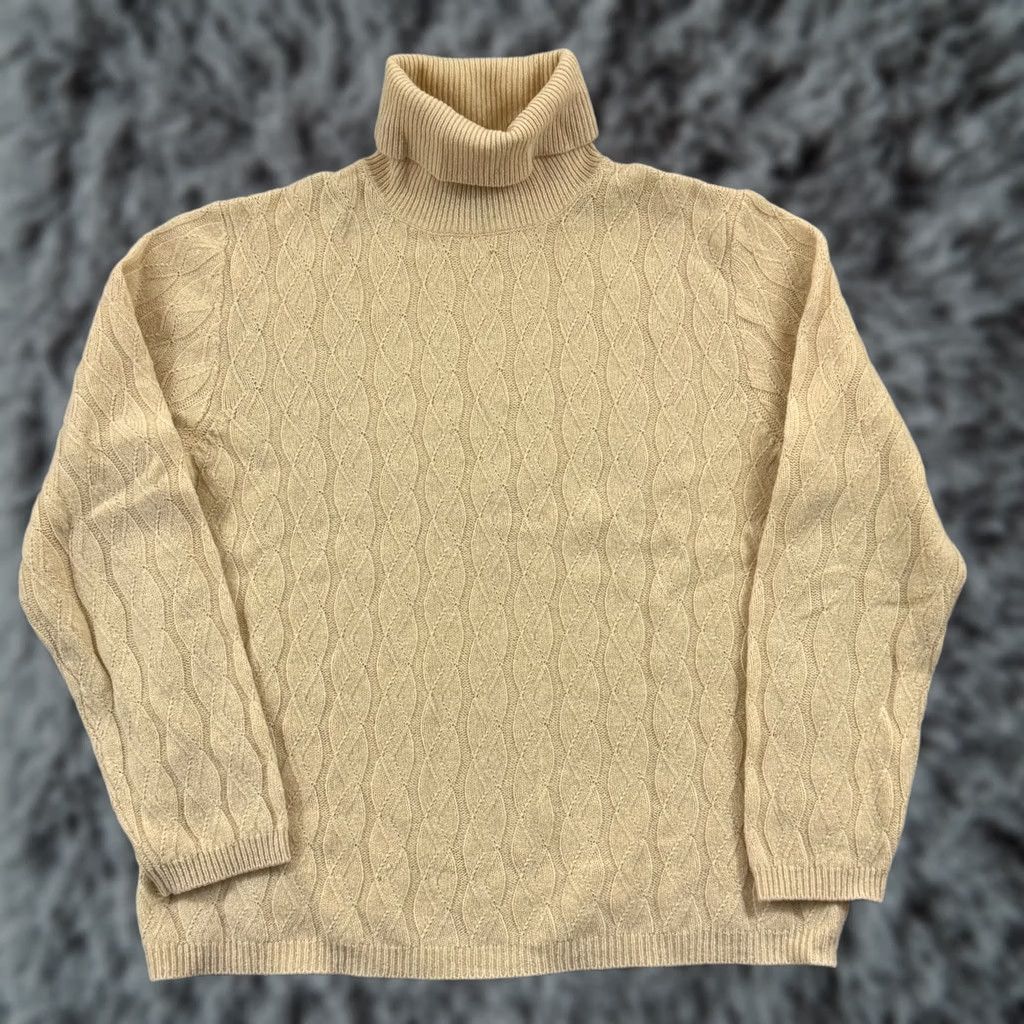 Ann Taylor Ann Taylor Turtleneck Sweater Womens L Yellow Cable Knit Lambswool Long Sleeve Size L / US 10 / IT 46 - 1 Thumbnail