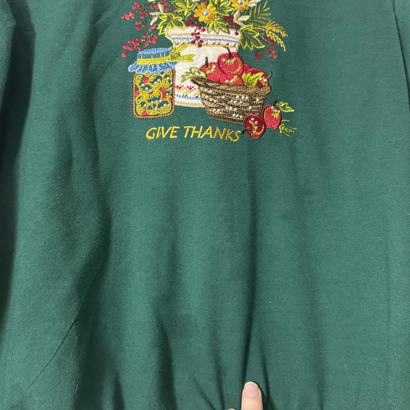 Other Alfred Dunner PS Green Sweatshirt -Embroidered 'Give Thanks' Size S / US 4 / IT 40 - 4 Thumbnail