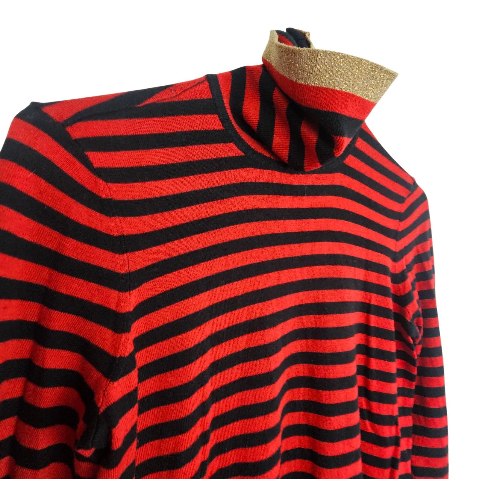 Lauren Ralph Lauren Lauren Ralph Lauren Womens Striped Mulberry Silk Turtleneck Size M / US 6-8 / IT 42-44 - 5 Thumbnail
