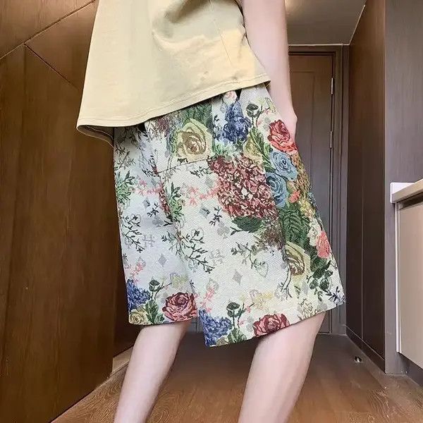 Colorful Rose Vintage Niche High Street Shorts