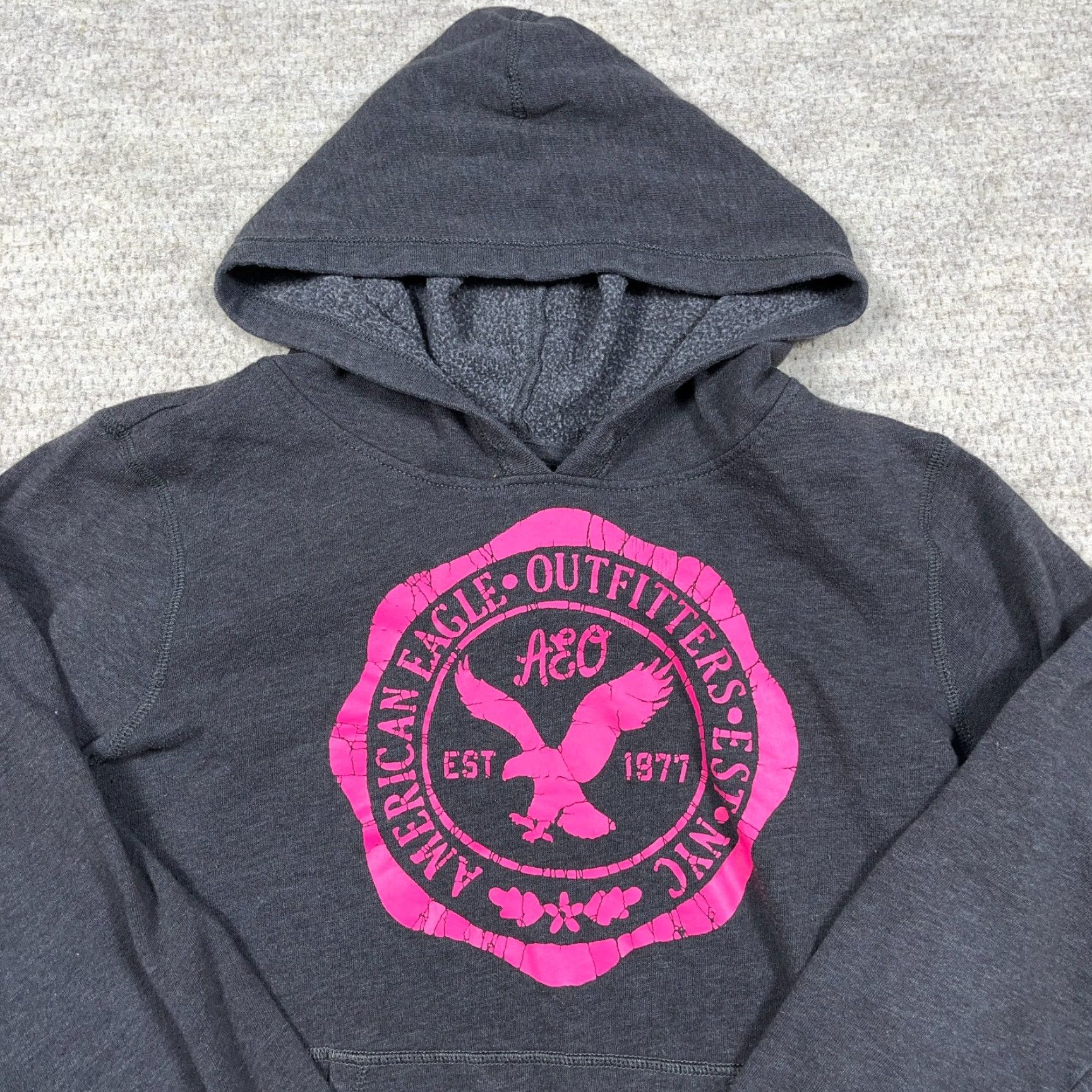 American Eagle Outfitters VINTAGE American Eagle Outfitters Hoodie Women L Gray Pink Sweatshirt 2000s Retro Modern Preppy Size L / US 10 / IT 46 - 2 Thumbnail