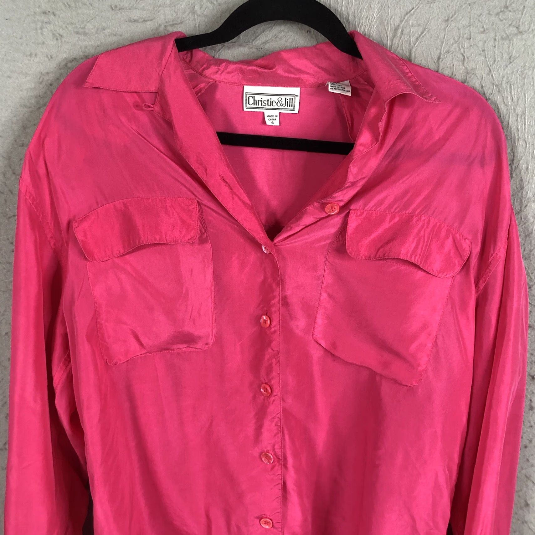 Vintage VINTAGE Christia & Jill Top Shirt Womens Small Hot Pink 100% Silk Berry Airy (No N/A) Size S / US 4 / IT 40 - 2 Thumbnail