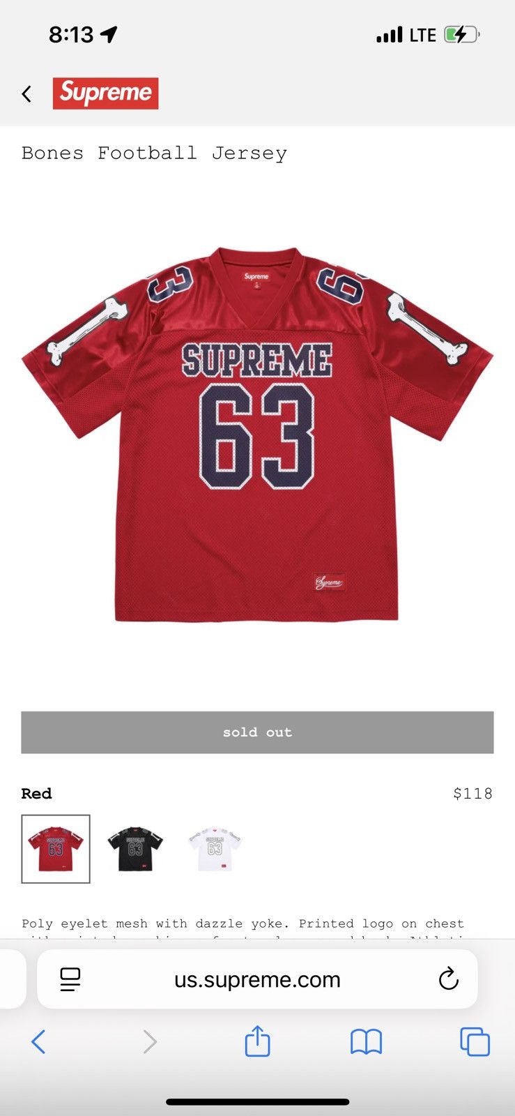 【新品Sサイズ】Supreme Bones Football Jersey Supreme Bones Football Jersey (FW25) - $118