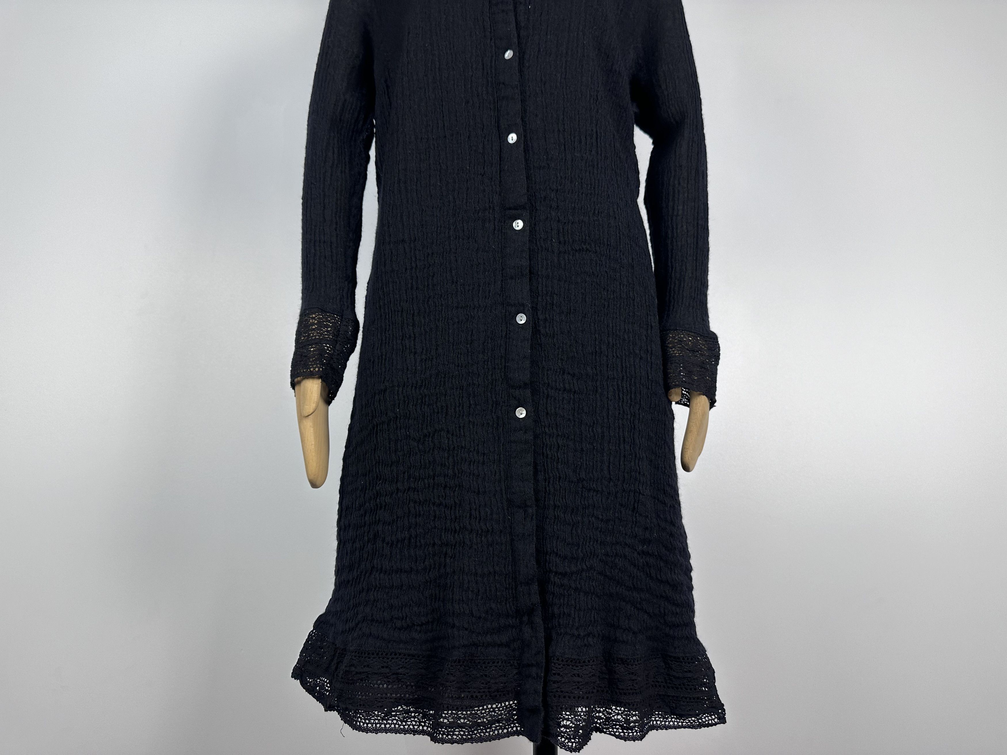 Designer Javier Simorra Lace Dress Long Black Wool Womens Size US12 Size XL / US 12-14 / IT 48-50 - 3 Thumbnail