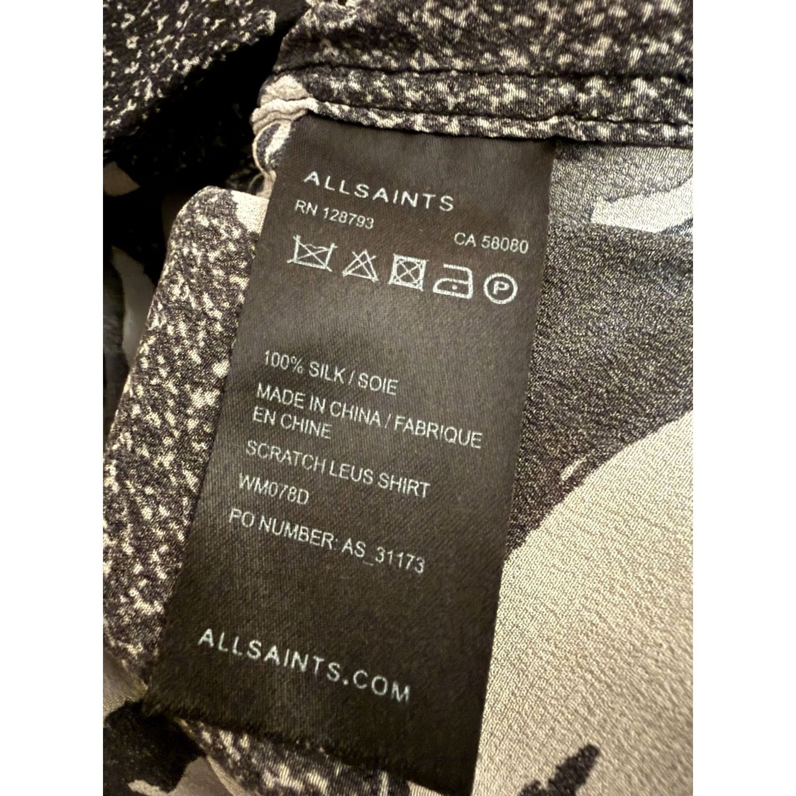 Allsaints All Saints Womens Button-Up Long Sleeve Blouse Floral Black & White Silk Mock Neck Size M Colored Image Measurements Size M / US 6-8 / IT 42-44 - 7 Thumbnail