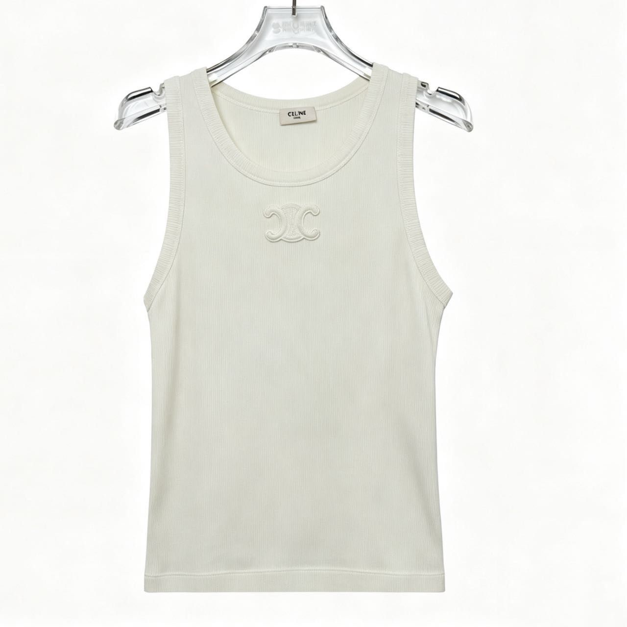 Celine CELINE Cotton Crew Neck Rib Trim Tank Top K26WX Size L / US 10 / IT 46 - 1 Thumbnail