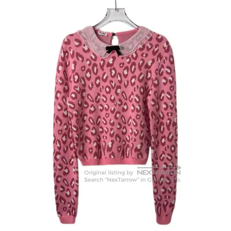 Miu Miu Miu Miu Pink Leopard Print Sweater . Size L / US 10 / IT 46 - 1 Thumbnail
