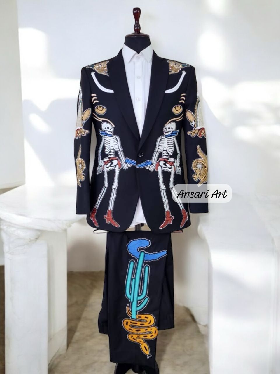 Other Men 2PC Customized skeleton Embroidery western prom outfits Size 44S - 2 Thumbnail