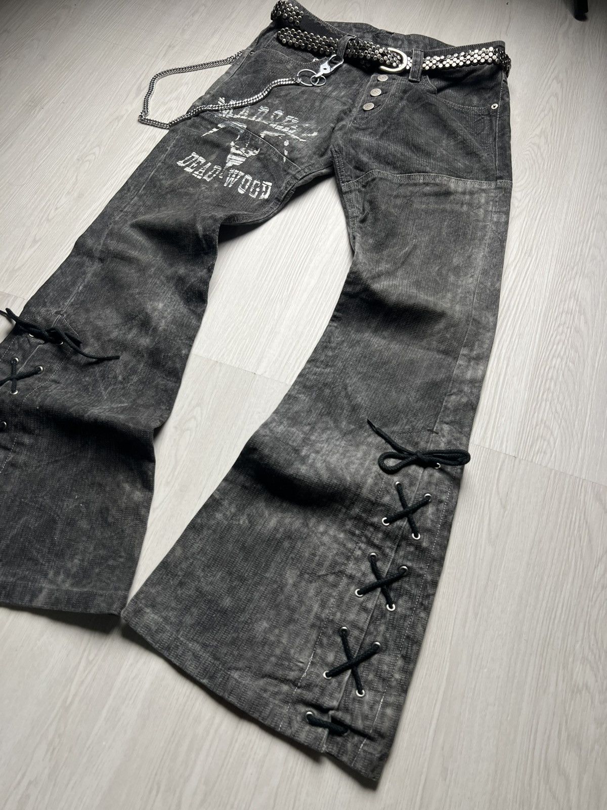 Tornado Mart Vkei Tornado Mart “Marshal Dead Wood” Lace Up Flared Pants Size US 29 - 3 Thumbnail