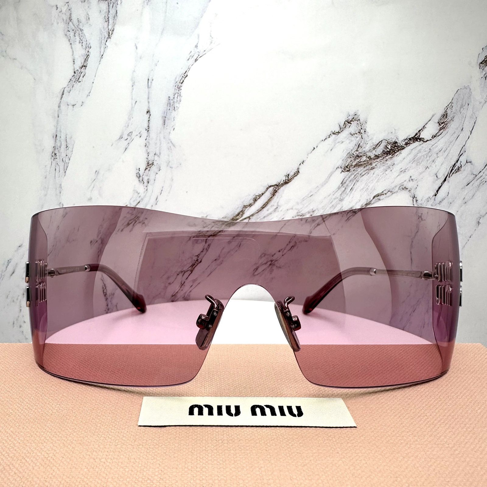 Miu Miu New MIU MIU Sunglasses Silver Pink Mirror Rimless Wrap Size ONE SIZE - 21 Thumbnail