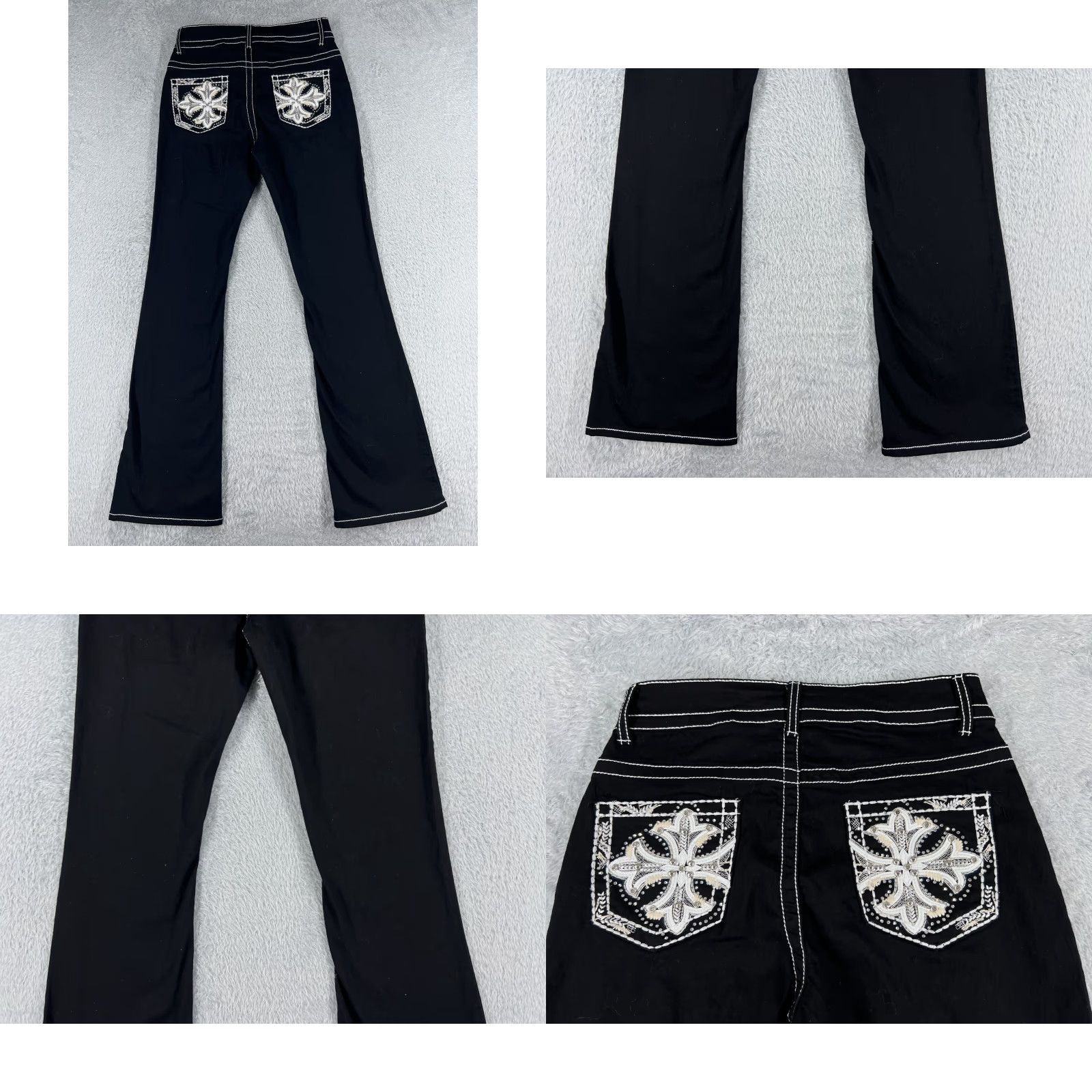 Vintage VIP Jeans Women's Jeans Regular Mid Black 26x30 5-Pocket Distressed Flared Denim Cotton Blend Vintage No N/A Size 32" / US 10 / IT 46 - 9 Thumbnail